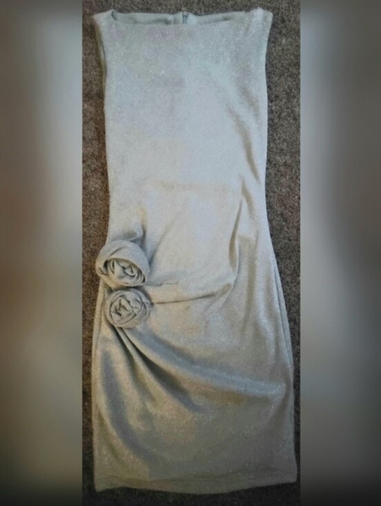 Zara Dresses & Skirts - Zara NWT Shimmer Blue/Silver Mini Dress with Floral Appliqué Sz S